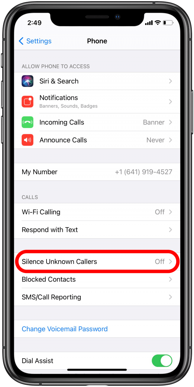 Tap on Silence Unknown Callers